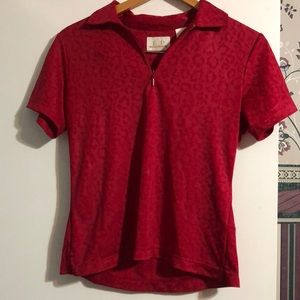 Red print golf shirt